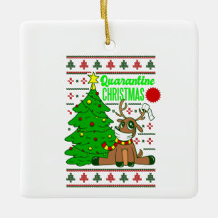 Ornement En Céramique masque facial coronavirus renne noël confinement