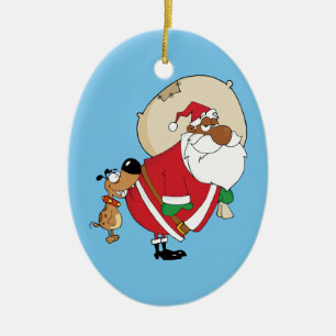 Ornement En Céramique Mauvaises morsures de chien Père Noël noir sur le
