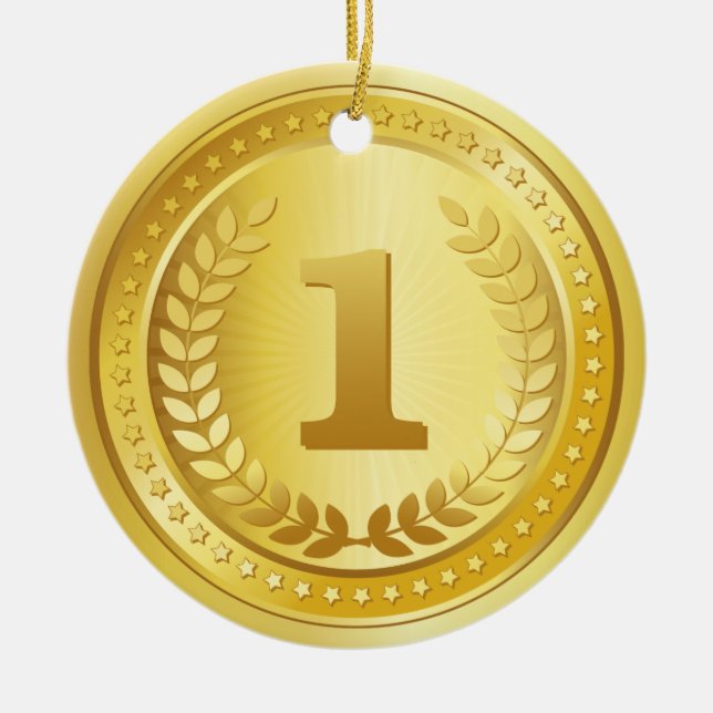 Ornement En Céramique Médaille d'or 1ère place bouton gagnant (Devant)