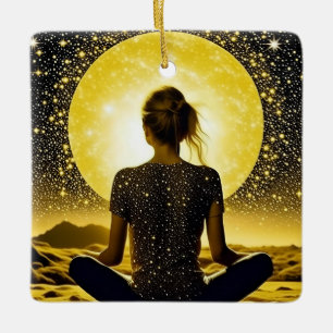 Ornement En Céramique Méditation féminine sous la lune céleste