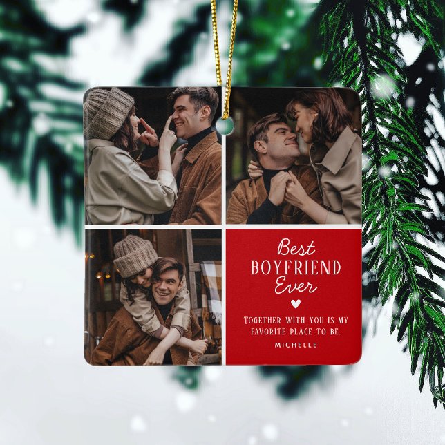 Ornement En Céramique Meilleur 'Boyfriend' Ever 3 Photo Collage (Créateur téléchargé)