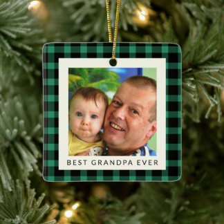 Ornement En Céramique Meilleur Grand-Père Noël Photo Plaid Buffalo Noël