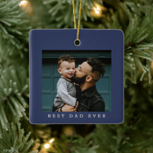 Ornement En Céramique Meilleur Papa Photo Double Face Navy Noël