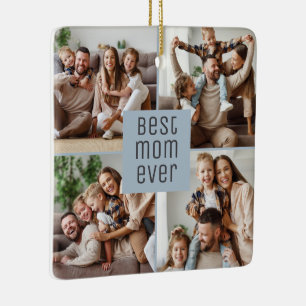 Ornement En Céramique Meilleure Maman 5 Photos Bleu Poussiéreux Fête des