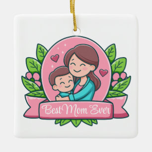 Ornement En Céramique Meilleure Maman du Monde, Maman et Enfant, Personn