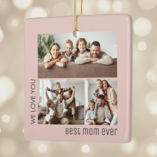 Ornement En Céramique Meilleure Maman Photo Fête des Mères Rose Pâle