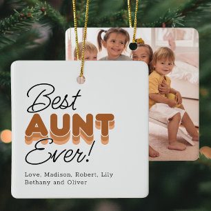 Ornement En Céramique Meilleure Tante Jamais Orange Brûlé Photo Noël Cér