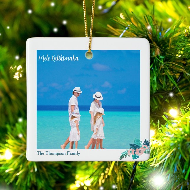 Ornement En Céramique Mele Kalikimaka Beach 2 Photo Noël tropical (Créateur téléchargé)