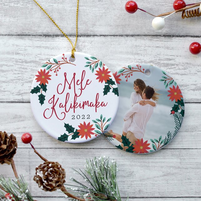 Ornement En Céramique Mele Kalikimaka | Photo de Noël hawaïenne (Créateur téléchargé)