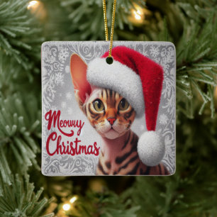 Ornement En Céramique Meow Christmas Devon Rex Cat, Xmas Père Noël Cat