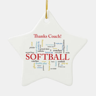 Ornement En Céramique Merci Les Mots De L'Entraîneur Softball Du Groupe,