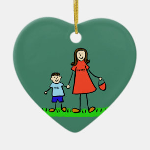 Ornement En Céramique Mère et Fils Personnalisé Maman Famille Art Orneme