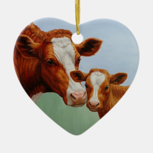 Ornement En Céramique Mère Guernesey Cow et Cube Calf (Devant)