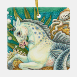 ORNEMENT EN CÉRAMIQUE MERHORSE & OCTOPUS BLANC, CHEVAL UNICORN IMAGINAIR