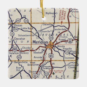 Ornement En Céramique Méridien MS Carte Vintage