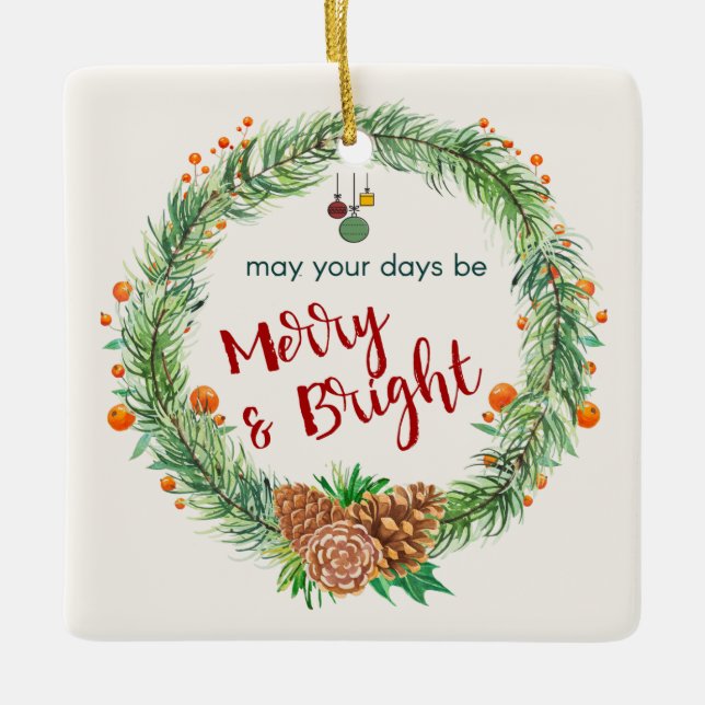 Ornement En Céramique Merry & Bright Christmas Wreath (Devant)