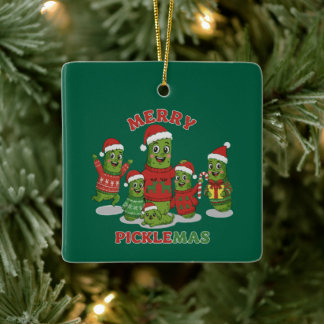 Ornement En Céramique Merry Picklemas Funny Pickle Family Christmas