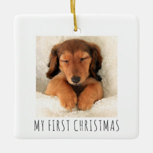 Ornement En Céramique Mes premiers chiens de chiots de Noël Carré phot