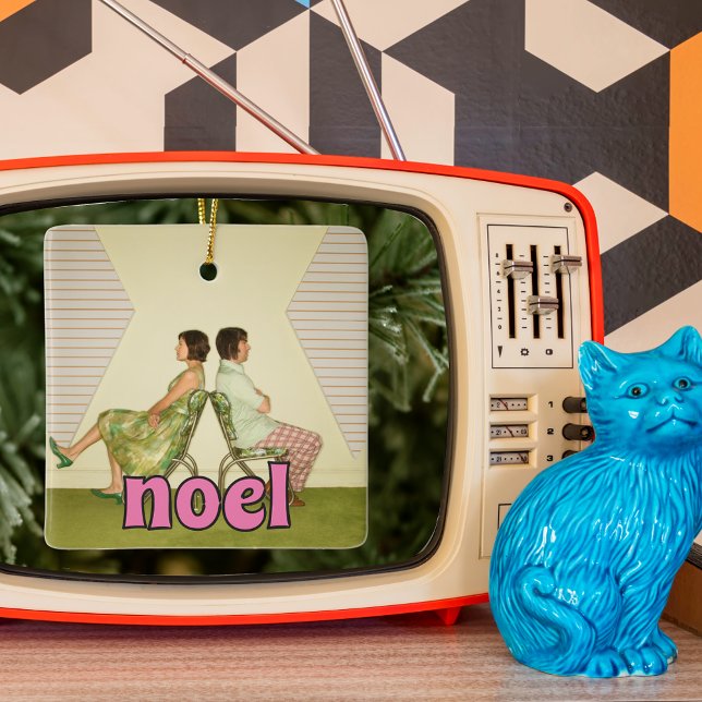 Ornement En Céramique Message Retro Rose Noel Photo personnalisée (Créateur téléchargé)
