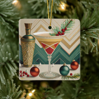 Ornement En Céramique Mi-Siècle Cocktail de Noël Fête Happy Hour
