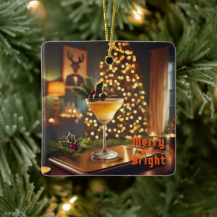 Ornement En Céramique Mi-Siècle Noël Joyeux & Cocktail lumineux
