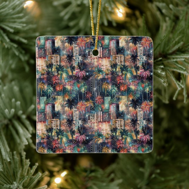 Ornement En Céramique Miami à Noël & Nouvel An en aquarelles (Arbre)
