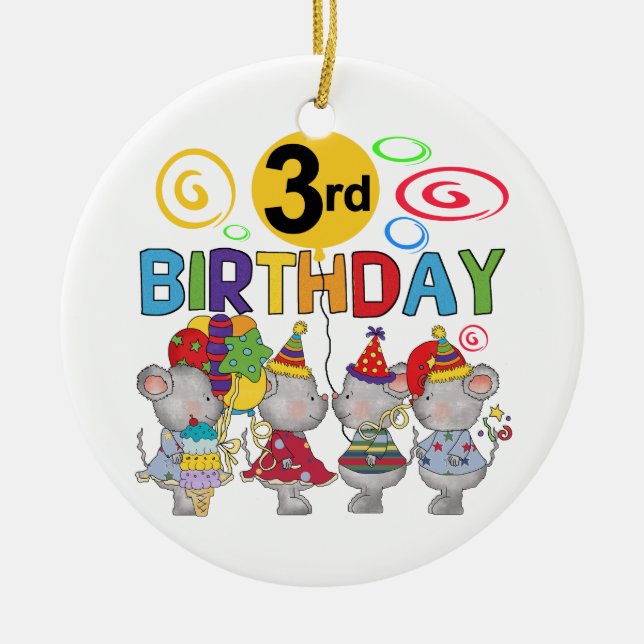 Ornement En Céramique Mice 3e anniversaire T-shirts et cadeaux (Devant)