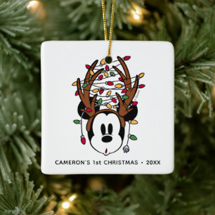 Ornement En Céramique Mickey Mouse de Noël avec bois et lumières