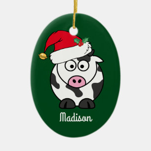 Ornement En Céramique Mignon de vache à Noël personnalisé