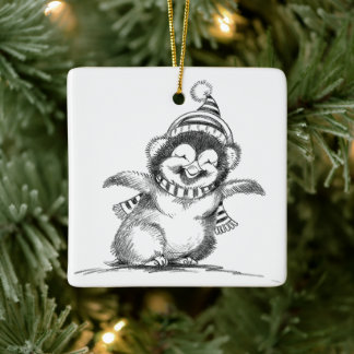 Ornement En Céramique Mignon manchot de Noël, heureux bébé oiseau