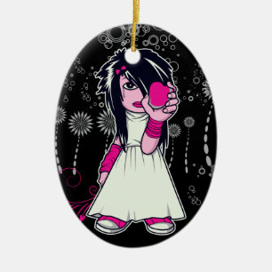Ornement En Céramique mignonne fille emo tenant coeur vectoriel art