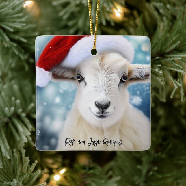 Ornement En Céramique Mignonne mouton portant rouge Casquette Noël (Arbre)