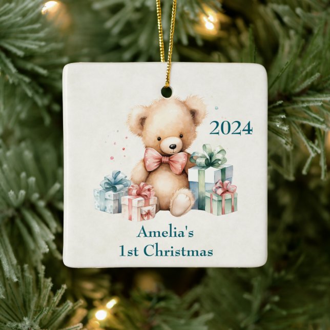 Ornement En Céramique Mignonne ours en peluche Premier Noël (Arbre)