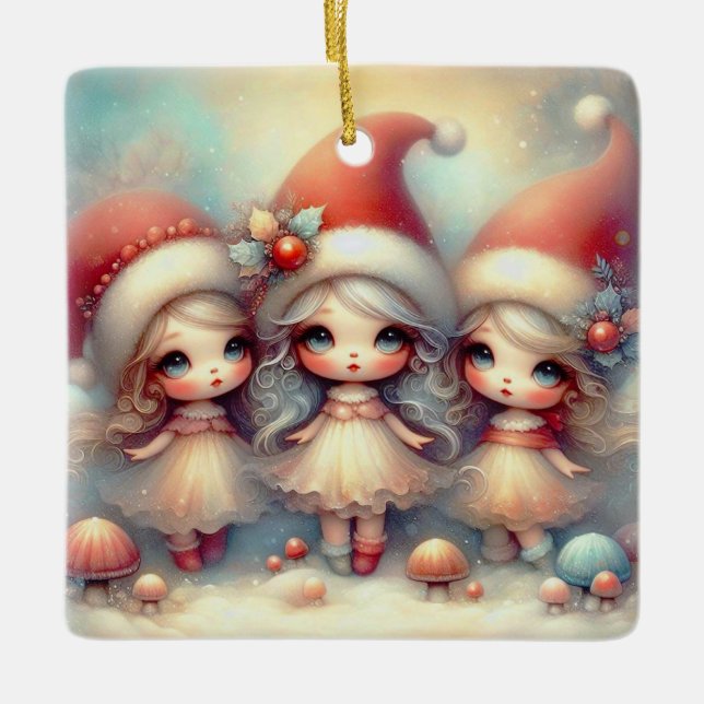 Ornement En Céramique Mignons anges de Noël Animés (Devant)