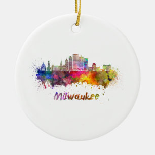 Ornement En Céramique Milwaukee V2 skyline in watercolor