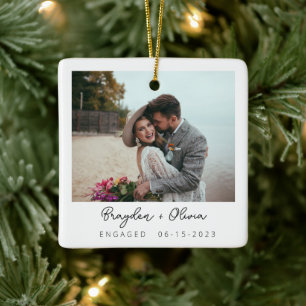 Ornement En Céramique Mini Fiançailles élégant photo Noël