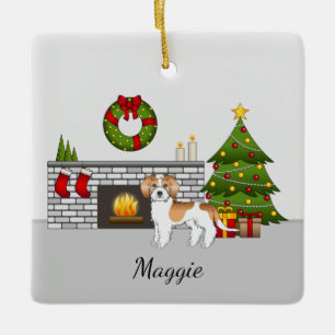 Ornement En Céramique Mini Goldendoodle Apricot & Blanc - Salon de Noël