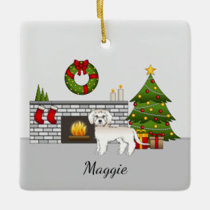 Ornement En Céramique Mini Goldendoodle crème - Salle de Noël festive