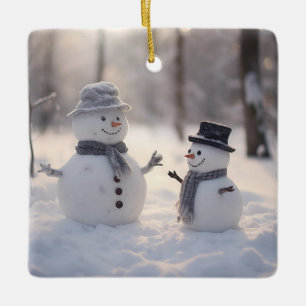 Ornement En Céramique Mini Snowmen le jour brillant