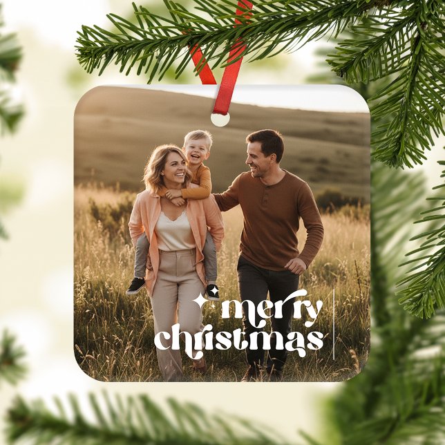 Ornement En Céramique Minimal Double Sided Retro Family Photo Christmas (Créateur téléchargé)