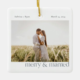 Ornement En Céramique Minimal Merry and Married Photo 