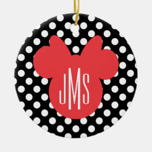Ornement En Céramique Minnie Monogramme à pois noir et blanc
