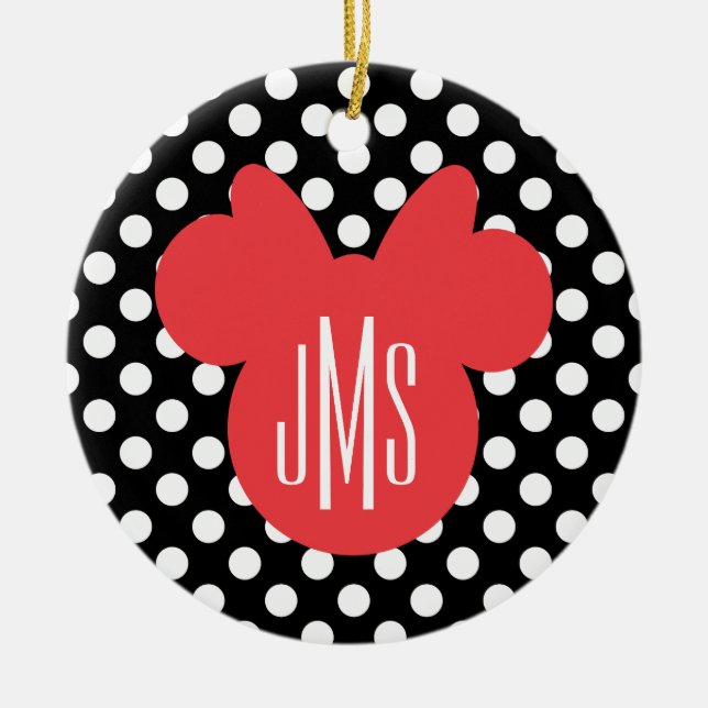 Ornement En Céramique Minnie | Monogramme noir et blanc à points polka (Devant)