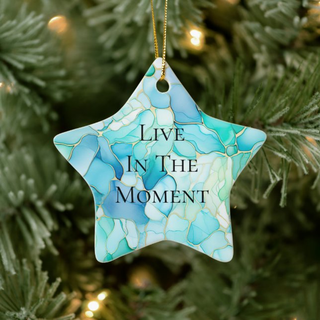 Ornement En Céramique Mint Aqua Pearl Marbre or (Arbre)