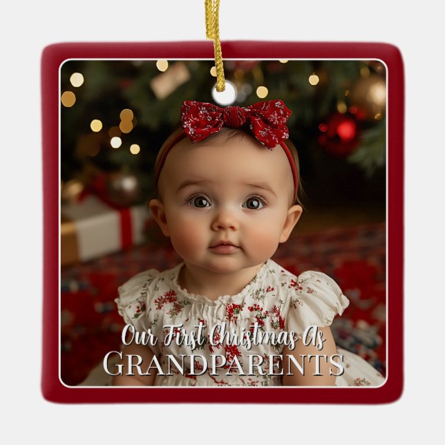 Ornement En Céramique Modern Baby Photo First Christmas as Grandparents (Devant)