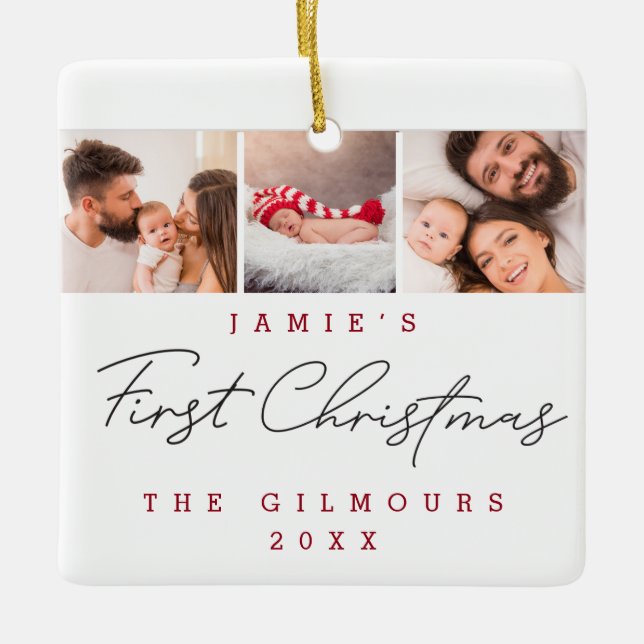 Ornement En Céramique Modern Baby's First Christmas 3 Photos Custom  (Devant)
