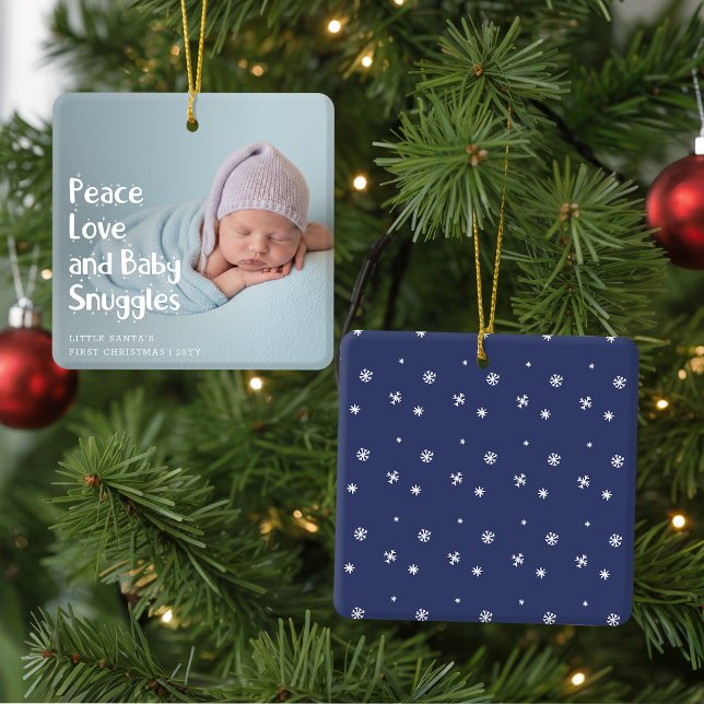 Ornement En Céramique Modern Peace Love Newborn Baby's First Christmas (Créateur téléchargé)