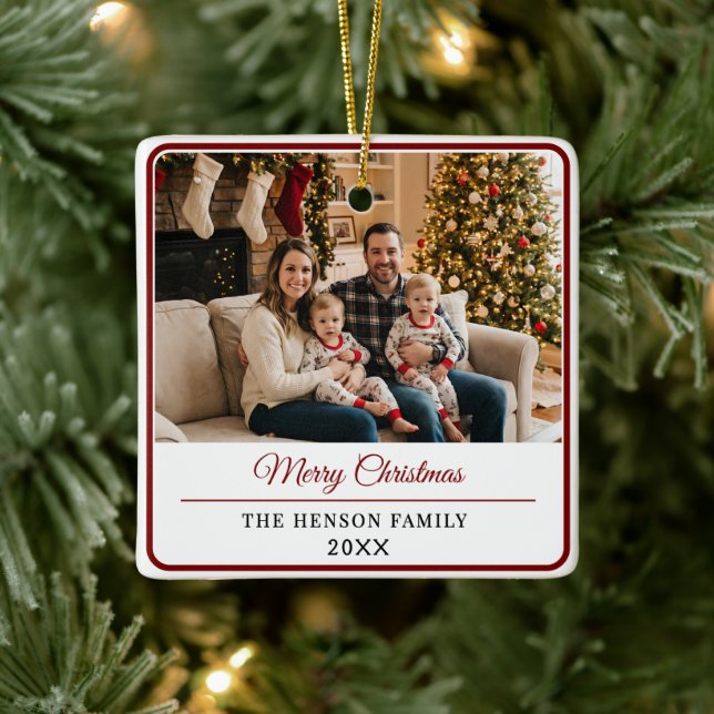 Ornement En Céramique Modern Personalized Family Photo Merry Christmas  (Arbre)