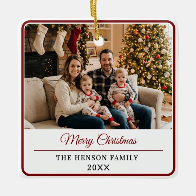 Ornement En Céramique Modern Personalized Family Photo Merry Christmas  (Devant)