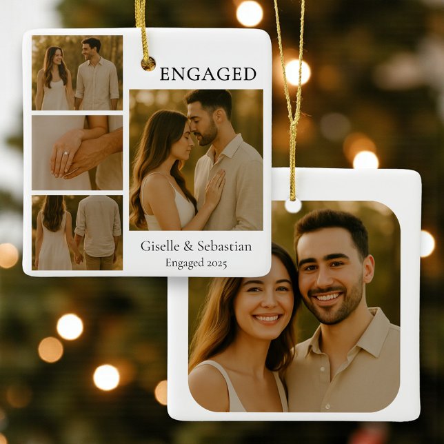 Ornement En Céramique Modern Romantic Engagement Photo Keepsake (Créateur téléchargé)